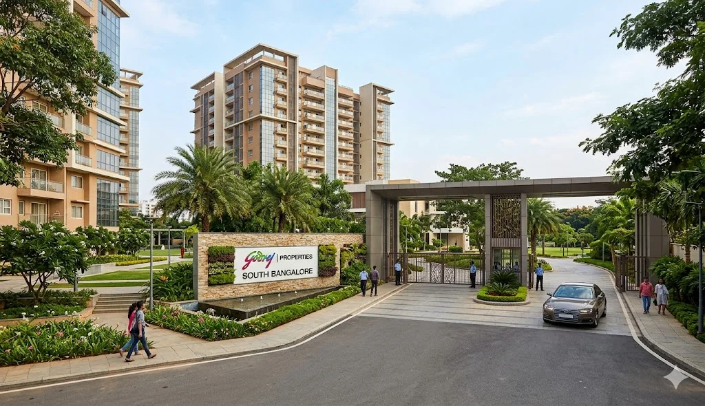 Overview map of South Bangalore highlighting major Godrej Properties residential developments and integrated townships.